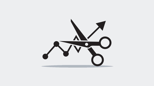 A pair of scissors cutting through a line graph with an arrow pointing upwards, symbolizing strategic growth and financial planning.