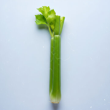 Fresh green celery stalk with leaves on a white background healthy food.