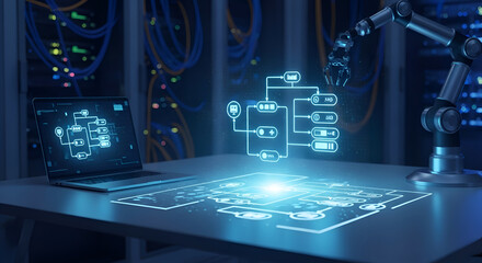 Fototapeta premium Futuristic technology interface with robotic arm.