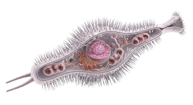 Paramecium Anatomy | Detailed Unicellular Protozoa with Cilia Medical Illustration - Royalty Free