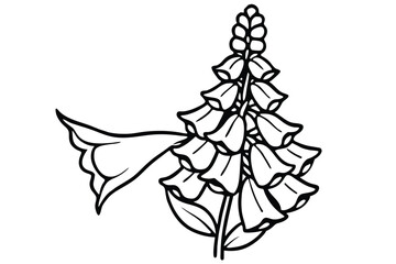 foxglove flower silhouette line art vector illustration with a white background © pipp99