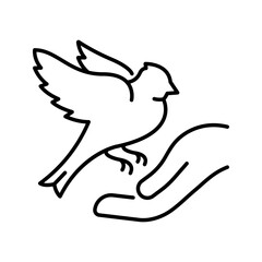 Obraz premium Bird protection icon. Animals and bird care line symbol. Black and white.