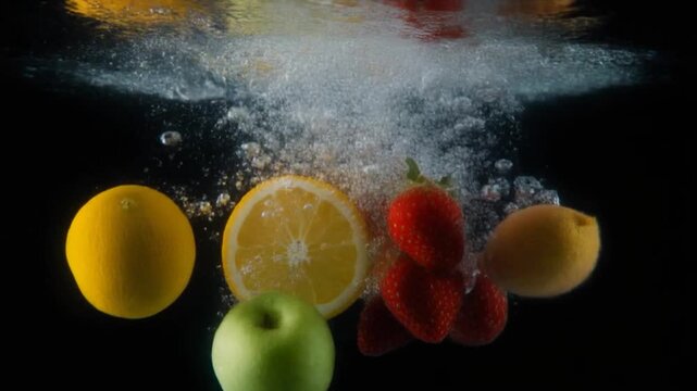 Yellow liquid droplets descending against deep black background