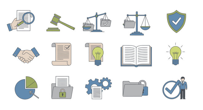 Law Legal Justice Icons Set.