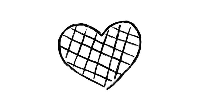 Animated Heart Scribble, Love, Valentine, Romance, Grid Pattern, Hand Drawn Looping Animation on White Background, Doodle Video