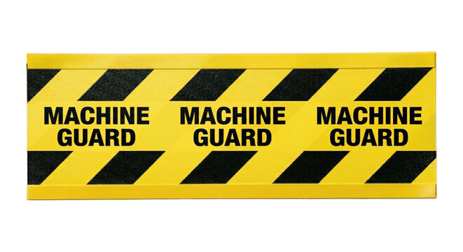 Yellow machine guard hazard warning tape on transparent background