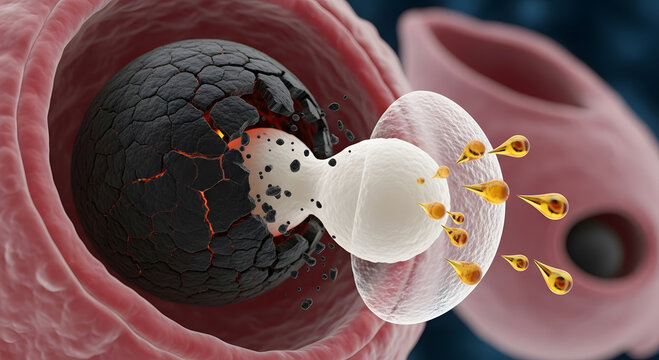 Cancer cell destroyed by immunotherapy with nanoparticles and T cells