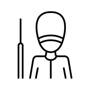 Palace guard icon. People and military line symbol. Black and white.
