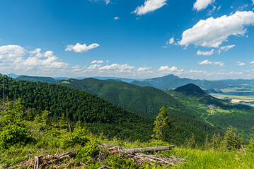View from Pulcikovo hill in Velka Fatra mountains avove Poduscha village in Slovakia