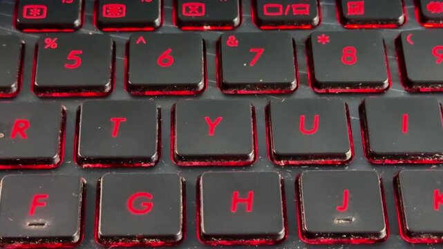 Close-up of hand typing on illuminated keyboard in "y" button, symbolizing internet usage and modern digital lifestyle.