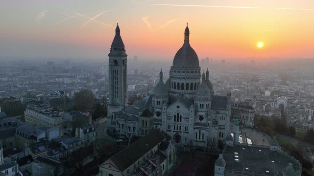 drone view of Paris skyline in the morning