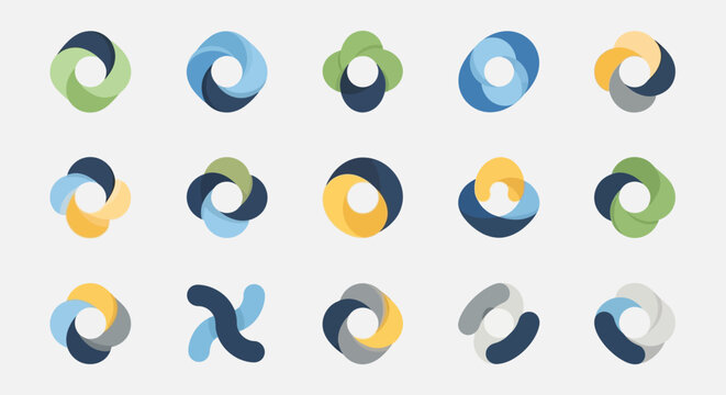 Abstract infinite loop logo set, colorful shapes