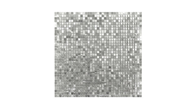 Square silver sequin wall panel on transparent background