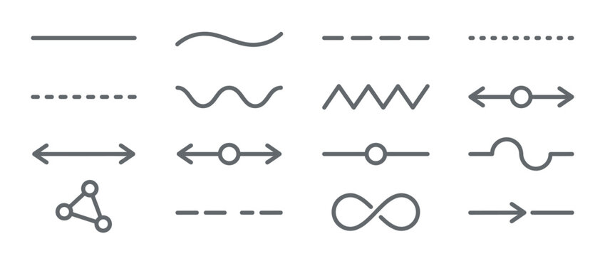 Diverse set of graphic lines, arrows, and abstract symbols for modern digital design and visual communication projects.