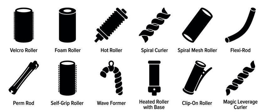 Hair rollers and curlers collection featuring different types of styling tools for beauty, salon, and personal care.