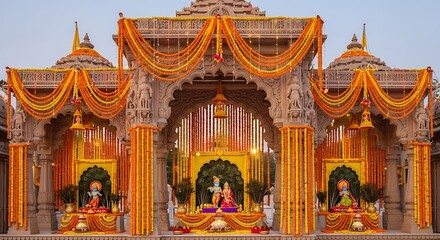 Naklejka premium Ornate Hindu Temple Decorated for Krishna Janmashtami Festival