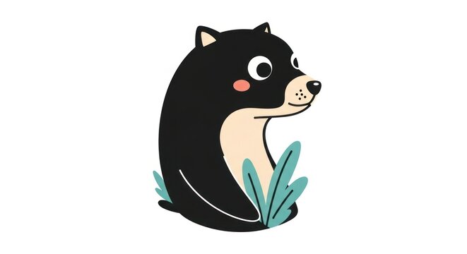 Black and white cartoon cat with mouse playful illustration