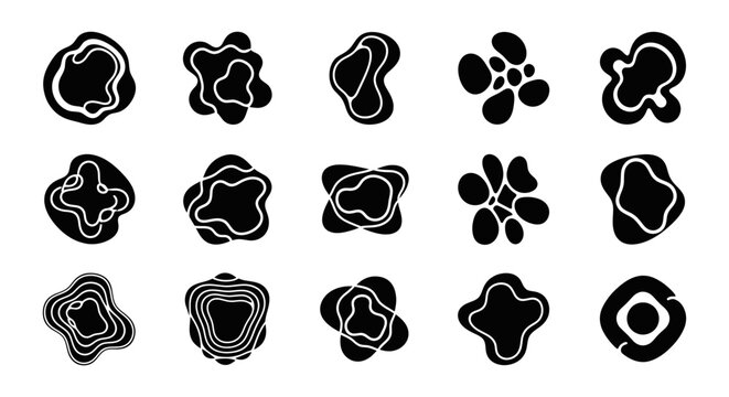 Abstract organic shapes set. Black blobs collection.