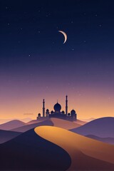 Fototapeta premium Desert mosque under starry sky.