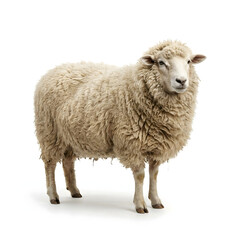 Obraz premium A fluffy sheep standing proudly on a white background, captured in a high-quality studio photograph
