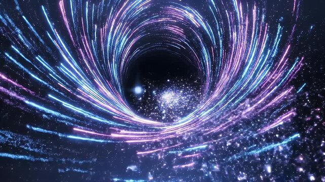 Abstract cosmic vortex of glowing blue and purple light trails