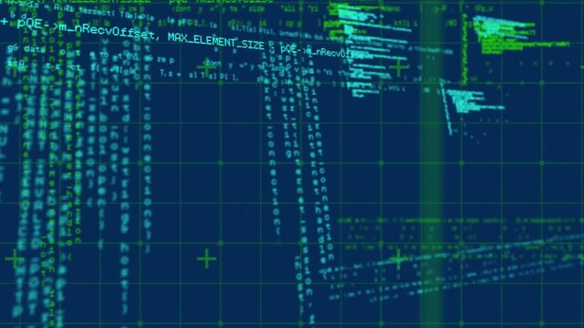Animation of data processing on navy background