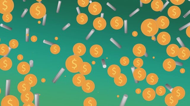 Animation of dollar symbol over shapes on green background