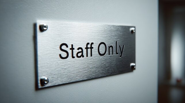 Brushed aluminum rectangular sign with 'Staff Only' text for restricted access
