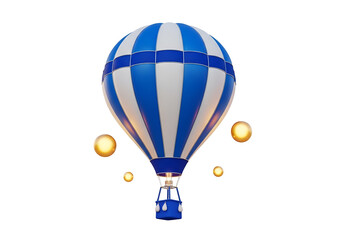 Naklejka premium Hot air balloon with blue and white stripes isolated on transparent background