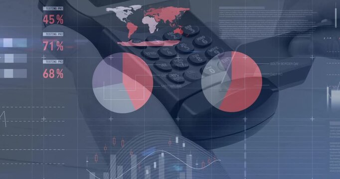Animation of financial data processing over shop interior