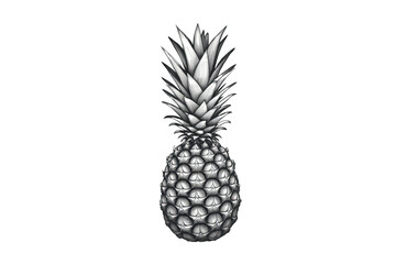Fototapeta premium Pineapple fruit, hand drawn black and white illustration, tropical food sketch isolated on transparent background