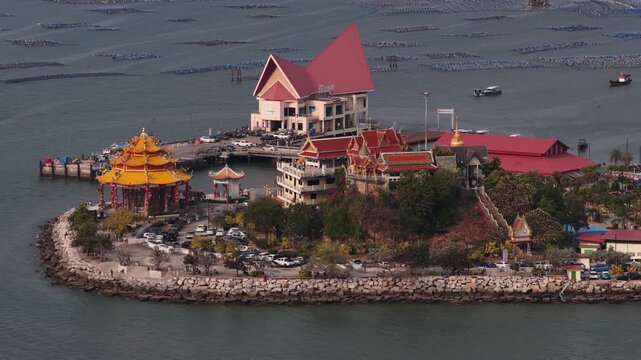 Aerial view of ko loi island temple in chonburi thailand