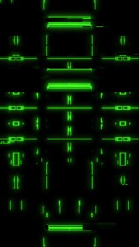 Abstract Vertical Green Cyberpunk HUD Background with Symmetrical Digital Glitch and High-tech cyberpunk aesthetic. Perfect for cyber aesthetic, gaming UI, and technology-themed creative projects.