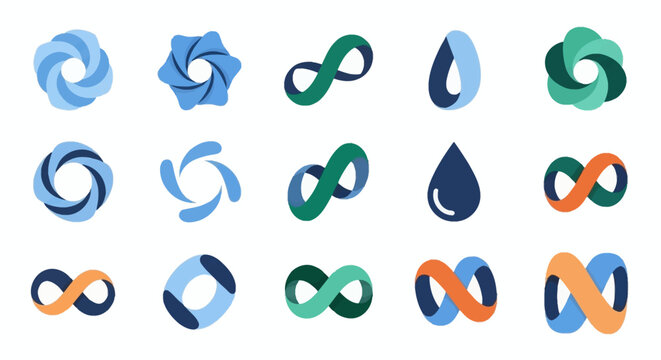 Infinity loop icons set. Abstract endless symbols collection.