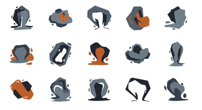 Ore chunks vector set. Mineral stone collection.