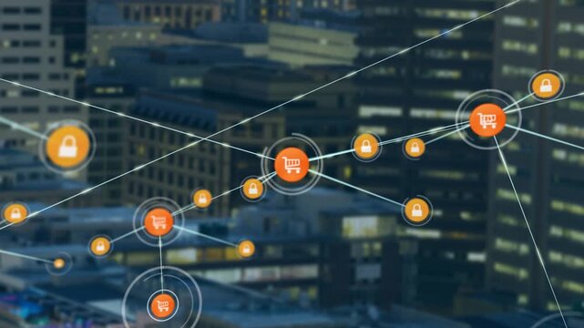 A digitally generated video explores a vast network of animation networks.