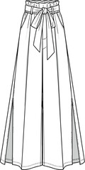 Obraz premium Technical Fashion Drawing of Wide Leg Paperbag Waist Pants with Tie Belt for Designers: Versatile Design Mockup for Apparel Creation