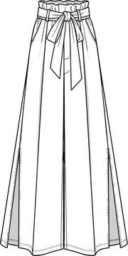 Technical Fashion Drawing of Wide Leg Paperbag Waist Pants with Tie Belt for Designers: Versatile Design Mockup for Apparel Creation