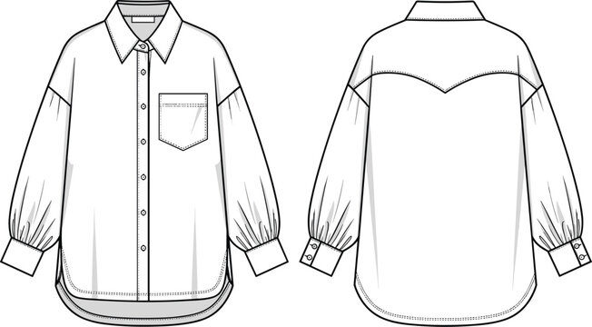 Fashionable Women's Blouse Illustration: A Stylish and Versatile Garment for Modern Wardrobes, Ready for Fashion Design Mockups and Technical Drawings