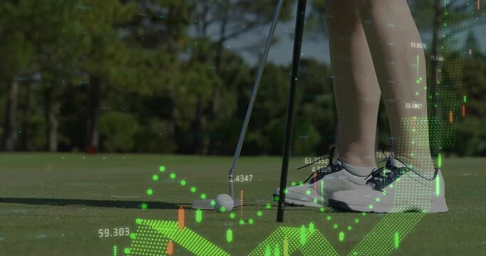 Animation of data processing over female golf player on golf course