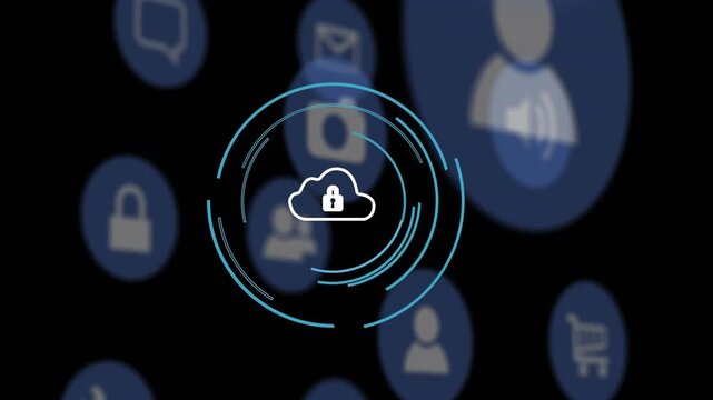 Animation of cloud with padlock over media icons