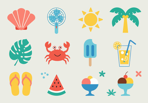 Summer elements sticker decoration, vector illustration
