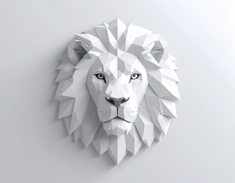 A modern flat vector lion head emblem with a geometric mane on a white background