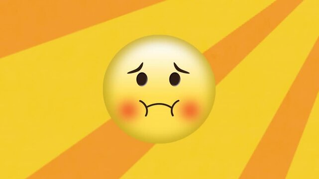 Animation of embarrassed emoji icon over spinning stripes