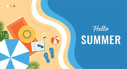 Hello summer landscape banner, vector illustration © Isha