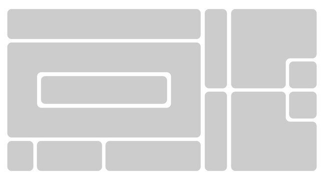 Geometric shapes bento grid template, Bento box style layout with modern frame.