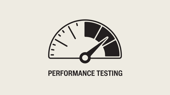A graphic illustration of a speedometer with the words performance testing below it