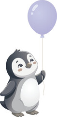 Fototapeta premium Baby Penguin Holding Balloon Kids Nursery Birthday Design 
