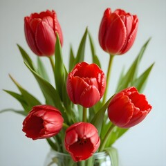 Fototapeta premium closeup of a bouquet of red tulips spring bloom valentine flowers floral elegance