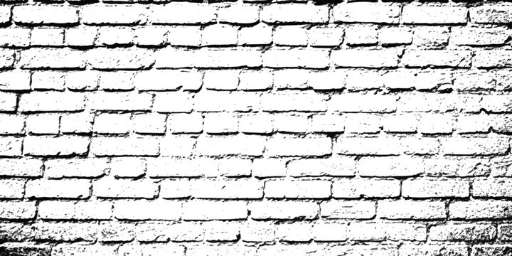 A high contrast black and white graphic illustration of a rough and weathered brick wall texture